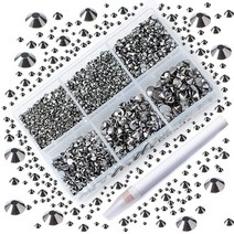 AD Beads 4300피스 플랫 백 네일 아트 라인스톤 라운드 비즈 6가지 사이즈 (26.5mm) 보관 정리함 상자 포함 폰 장식 공예 DIY용 피킹 펜 (혼합 색상) 441, Hematite