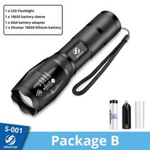 캠핑 차박 배터리 파워뱅크 대용량 보조배터리 캠핑카 부품 Shustar-Led 손전등 울트라 브라이트 토치 L2 V6 18650 배터리 5 단계 스위치 모드 방수 줌, Package B_CHINA | T6-Low brigh