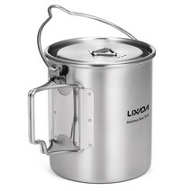 Lixada 휴대용 스테인리스 스틸 캠핑 코펠 냄비 750ml, 750ml 고리 포함