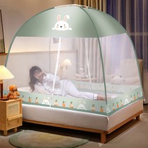 가정용 유르트 모기장 접이식 두꺼운 돔 전체 음영 텐트 설치 없음, 1.5*2.0M, 밝은 녹색 무 토끼