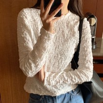 여성 긴팔 데일리 캐주얼 팝콘 면 티셔츠