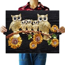 ZOZI DIY 보석 십자수 캔버스형 50 x 40 cm 선물을 보내다, 40x50cm, ZOV04 부엉이가족