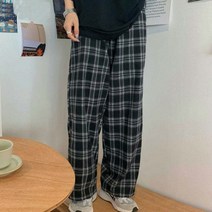 바지 여성 새로운 패션 플러스 사이즈 2xl 블랙 격자 무늬 하라주쿠 학생 streetwear 전체 길이 와이드 레그 바지 여성