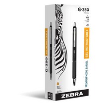 ZEBRA Pen G350 리트랙터블 젤 펜 미디엄 포인트 0.7mm 스페이스 블랙 배럴 래피드 드라이 잉크 12팩 모델 40710 3900269441, Black Barrel_12 Count (Pack of