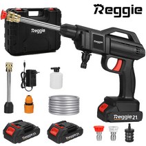 Reggie 무선 고압 세차기 충전식 세차 건 휴대용 물 스프레이 건 압력 청소기, 플라스틱 상자, 1 x 배터리, 1개