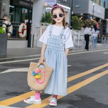 빠빠야네 키즈 주니어 여아 2020 스카이 데님 스트랩 롱 스커트세트 치마세트