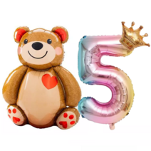 파파 파티 곰돌이 풍선 생일 파티 숫자 풍선 세트, 1세트, 곰돌이 5