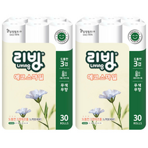 리빙 에코스마일 화장지 3겹 30롤, 2팩