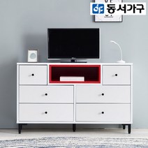 동서가구 아론 1200 높은 거실장 DF915140, 거실장 색상_화이트[유광] 공간박스 색상_레드