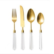 럭셔리 투명 골드 수저 세트 매트 식기류 18/10 스테인리스 스틸 실버, 4 Sets, Gold 4