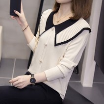 쇼매인 여성 가을 겨울 빅카라 긴팔 니트 티셔츠 빅사이즈 루즈핏 오버핏 스웨터