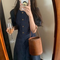 라엔 여성 단추 슬림핏 반팔 롱원피스 2color