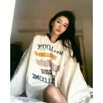 와이드 루즈핏 맨투맨 일찍이 가을맨 여성 키치한 디자인감각 보이핏 볼륨 이니셜 플라워 프린팅 라운드넥 2994334713