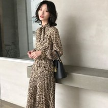 가바바 여성 원피스 고급스럽게 매력적 레오파드 쉬폰 데일리 롱원피스 G28443