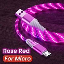 usb 케이블 빛나는 led 3a 고속 충전 micro type c 고속 데이터 전송, 빨간색 마이크로 USB, 2m