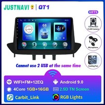 카 오디오 블루투스 자동차 차량용 자동차 1단 2단 justnavi android 10.0 gps 라디오 renault megane 3 fluence samsung sm3 -, qt1 1g 16g 1 USB, 1 세트