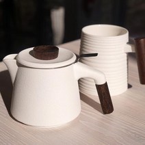고원 계수나무 티포트세트( TEAPOT&MUG SET), 04.화이트포트1+화이트줄무늬머그잔2