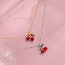 KORELAN 순은 핑크 석류색 체리 목걸이