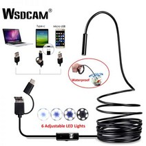 누수탐지 산업용내시경 WSDCAM내시경 카메라 7MM 3 인 1 USB 미니 캠코더 IP67 방수 6 LED 내시경 검사 윈도우 PC 안드로이드용, 1m, 480P Soft Wire