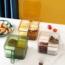 양념통 투명 주방 조미료 상자 조합 세트 4 그리드 일대일 소금 글루타민산 나트륨 항아리 가정용 멀티 그리드 보관 조미료 상자 뚜껑 포함 캠핑 양념통, 1. 투명 색상