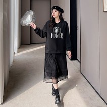[SEONGJIN]봄/여름 배색 빅사이즈(L~3XL) 쉬폰배색 긴팔 롱 원피스