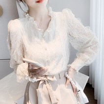 레이스 프릴 블라우스 력셔리 긴팔 쉬폰 셔츠 봄 샬랄라 이너룩