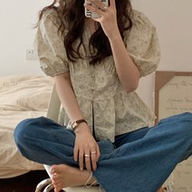 코코블랑 / 모브 콩단추 반팔 블라우스