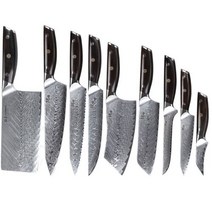 에어나이프 전문 요리사 칼 일본 VG10 다마스커스 강철 주방 Santoku 요리 칼, 9피스 나이프 세트 에보니 핸들
