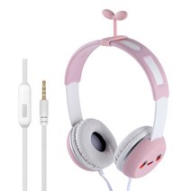 모퀸 귀여운 헤드셋 귀 안아픈 헤드폰 어린이 헤드셋 온라인수업 마이크 통화, 핑크