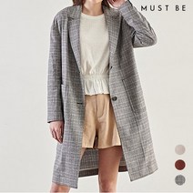 [머스트비] 여성 린넨혼방 글렌체크 롱자켓
