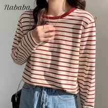 나바바 NT374 여성 산뜻 데일리 스트라이프 긴팔 티셔츠