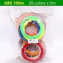 PLA/ABS 3D 펜 필라멘트 10/20 롤 10M 직경 1.75mm 200M 플라스틱 프린터 색상은 반복되지 않음, 03 ABS 20 colorsx5m