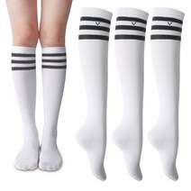 발렌티노크리스티 여성용 삼선 V 라인 니삭스 반장 양말 4켤레