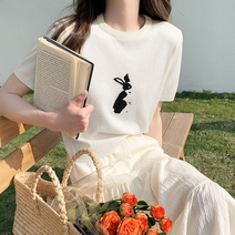 깡총 토끼 니트 라운드넥 반팔 스웨터 탑