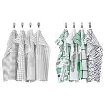 이케아 RINNIG 린니그 행주 4장 45x60cm/주방수건/핸드타올/순면, 화이트/다크그레이_804.763.48