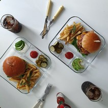 내열 유리 글라스 네칸 트레이 3SIZE M L XL 9인치 10인치 11인치 4절 나눔 접시 식판 다이어트 메인접시 앞접시 유리 강화 디쉬, L[10인치]