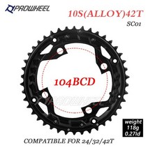 자전거 스프라켓 prowheel 64bcd 96bcd 104bcd 산악 체인 링 22t 24t 30t 32t 40t 42t 44t 스프로킷 mtb 라운드 좁은 폭 체인휠, 104bcd 10s 42t 알