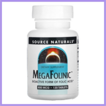 소스내추럴스 메가포올리닉 생리활성엽산 800mcg 120정 Source Naturals MegaFolinic Bioactive form of folic acid, 없음, 해당사항없음, 없음