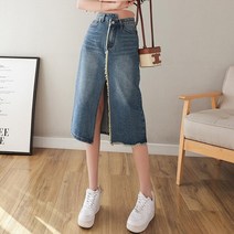빅사이즈 미디청 고무줄치마 데님 스커트 a라인 하이 웨이스트 미드 카프 오버사이즈 청바지 플러스 8Z 포