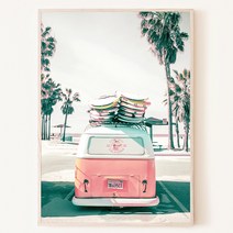 글램핑 서핑보드 미니버스 빈티지 여행 사진 바캉스 여름휴가 인테리어 액자, 12. 민트