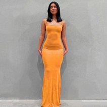 2022 가을 여성 o 넥 인어 꼬리 디자인 Bodycon 맥시 드레스 봄 편안하고 우아한 의류 파티 Vestido 니트원피스110277