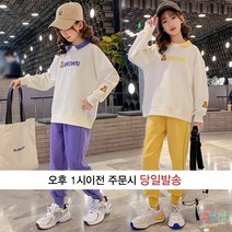 콩달샵 주니어 여아 나비카라긴팔맨투맨+편한컬러바지 봄가을옷 초등학생옷 상하복세트 [A010]