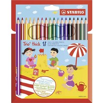 색연필 - STABILO 트리오 두꺼운 지갑 18가지 다양한 색상 + 샤프너, 19 Piece Set, Assorted Colours + Sharpener