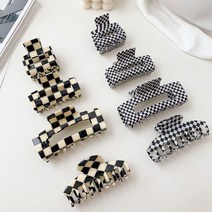 가벼운 체커보드 집게핀 촘촘 체크 사각 체스 바둑판 흑백 숱많은 올림 머리 빅사이즈 집게핀, 촘촘체크_TYPE#4