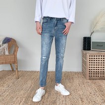 모룸 남자 스판 연청 구제 워싱 디스트로이드 데님 팬츠 M1710