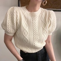 케이블 퍼프소매 반팔 니트