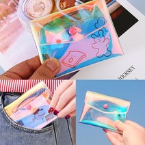 반투명 미니 파우치 1p PVC 홀로그램 생활방수 카드 동전 소지품 보관 똑딱이 주머니