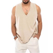 남자 나시티 브이넥 캐주얼 빅사이즈 린넨 민소매 티셔츠 여름 오버핏 런닝 헬스 상의 summer tank top men KB0159