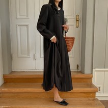 라운드넥배색플리츠롱원피스