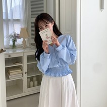 [4col/상큼] 체크 밴딩 스모크 블라우스